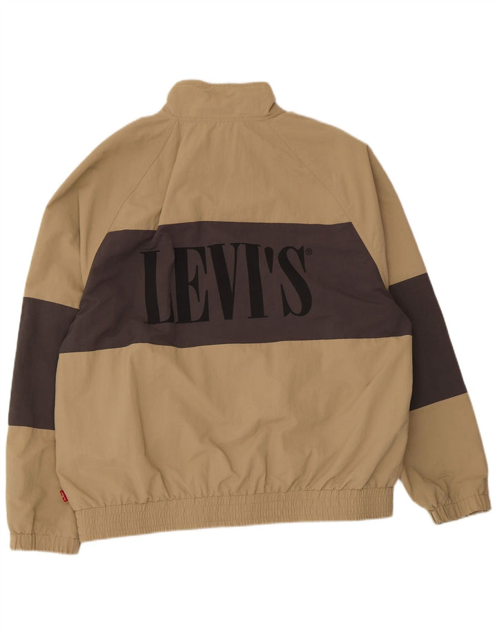 Мужская куртка-бомбер Levi's с графическим рисунком UK 40, большая, бежевая, с цветными блоками, полиамид