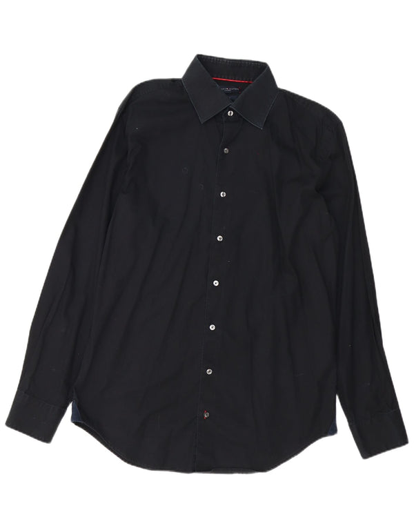 Tommy Hilfiger Mens Tailored Fit Shirt Size 40 15 1/2 Medium Black Cotton
