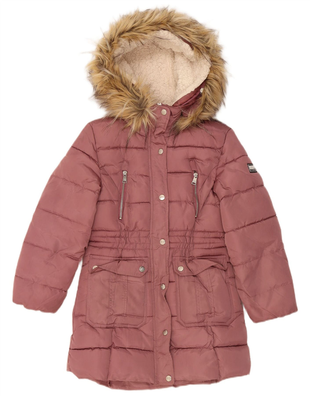 Стеганое пальто с капюшоном Dkny для девочек 10–11 лет, средний розовый цвет, полиэстер