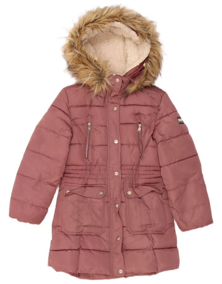 Стеганое пальто с капюшоном Dkny для девочек 10–11 лет, средний розовый цвет, полиэстер