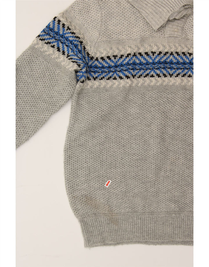 NAUTICA Mens Button Neck Jumper Sweater Small Grey Fair Isle Acrylic Vintage Nautica and Second-Hand Nautica from Messina Hembry 