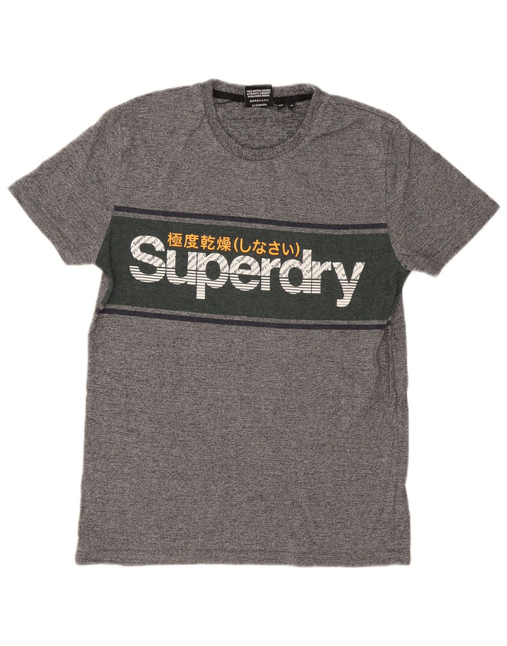 Superdry Мужская футболка обычного цвета с рисунком, топ из хлопка среднего серого цвета с крапинками