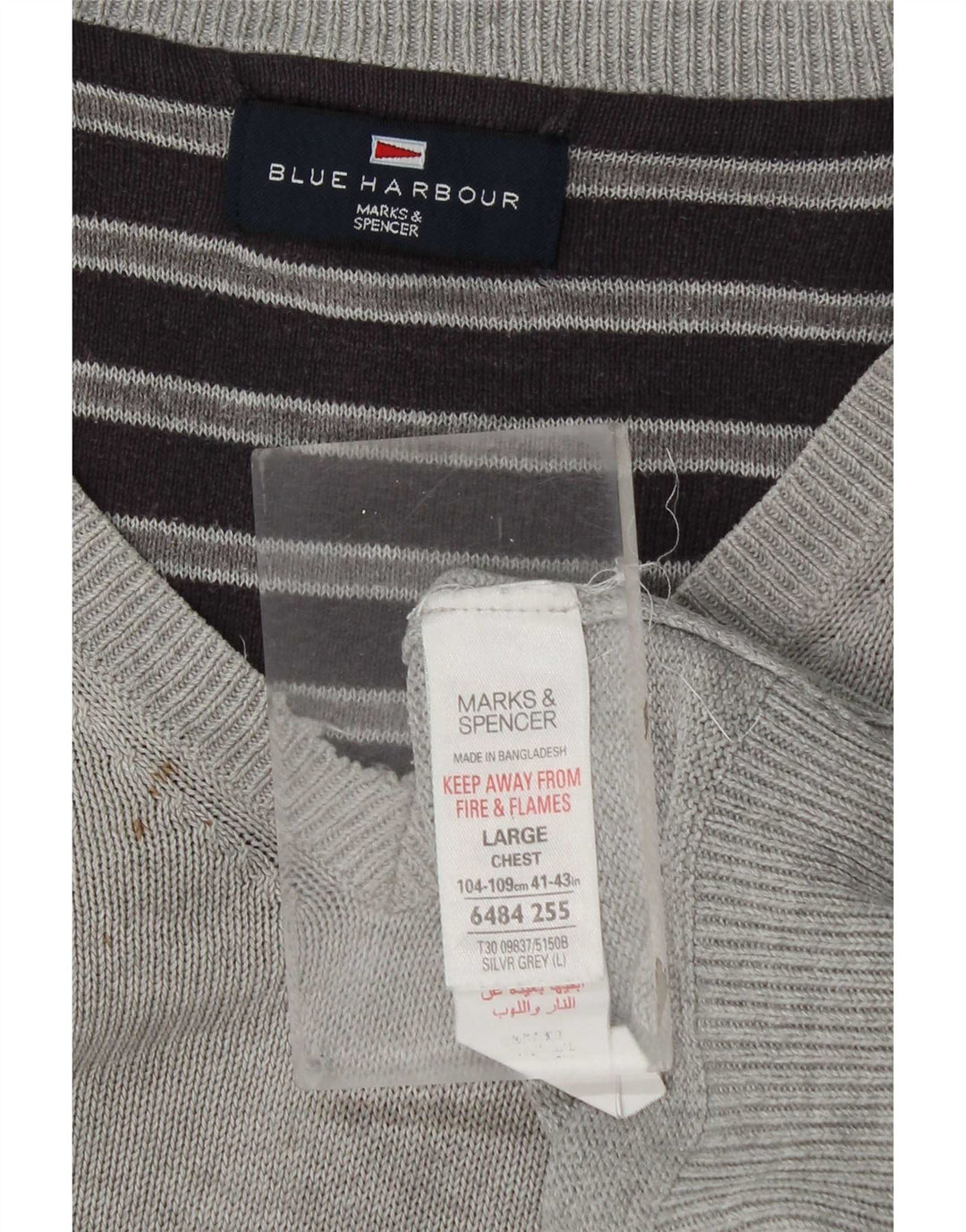 Мужской джемпер с v-образным вырезом Marks & Spencer Blue Harbour, большой серый хлопковый