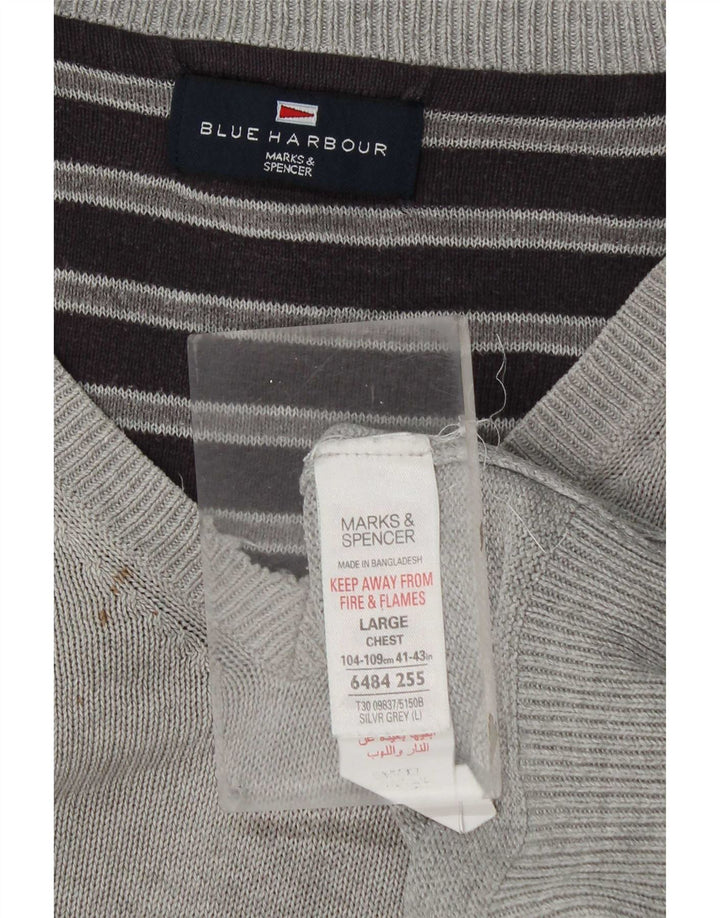 Мужской джемпер с v-образным вырезом Marks & Spencer Blue Harbour, большой серый хлопковый