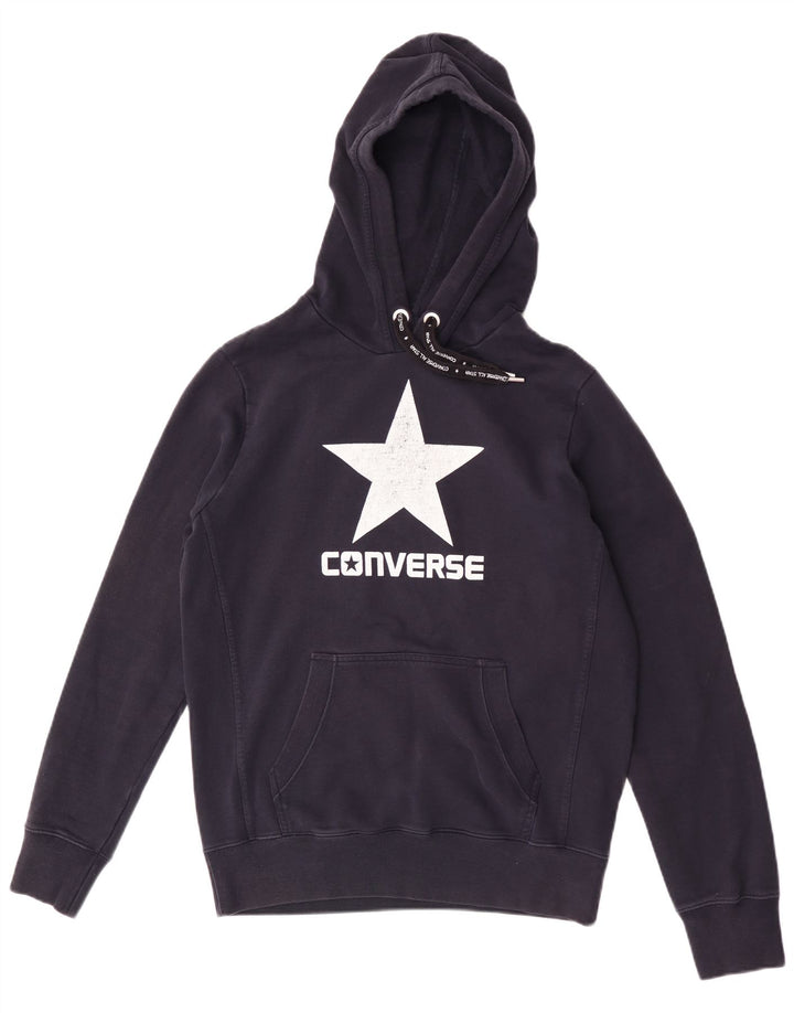 Мужской джемпер с капюшоном Converse темно-синий, хлопковый, с рисунком