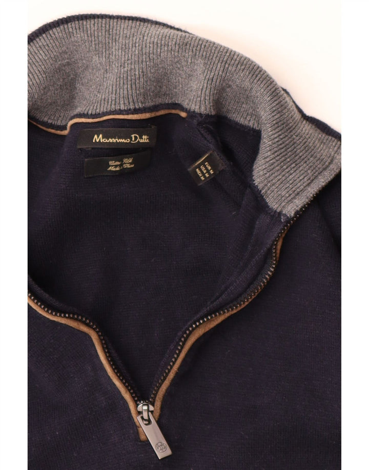 MASSIMO DUTTI Мужской джемпер с воротником на молнии, средний темно-синий хлопковый свитер