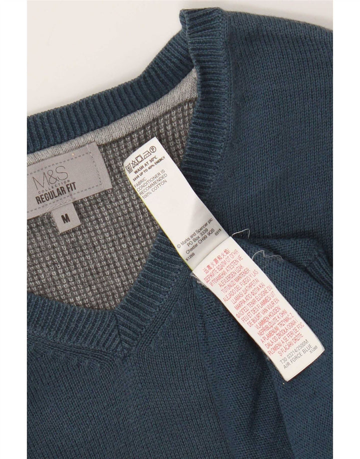 Мужской джемпер стандартного кроя с v-образным вырезом Marks & Spencer, хлопковый средний синий цвет
