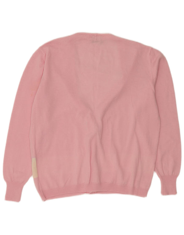 ВИНТАЖНЫЙ женский кардиган-свитер UK 14, средний розовый цвет с цветными блоками, новая шерсть