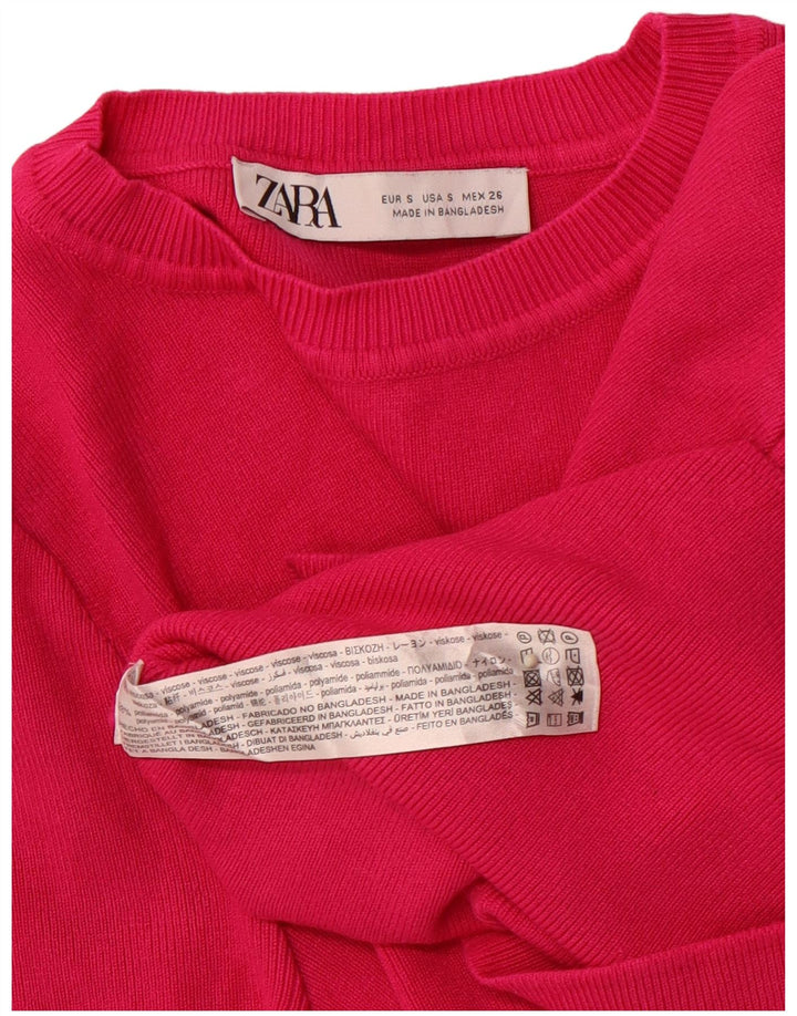 Женский укороченный джемпер с круглым вырезом ZARA с короткими рукавами, Великобритания, 8, маленький розовый