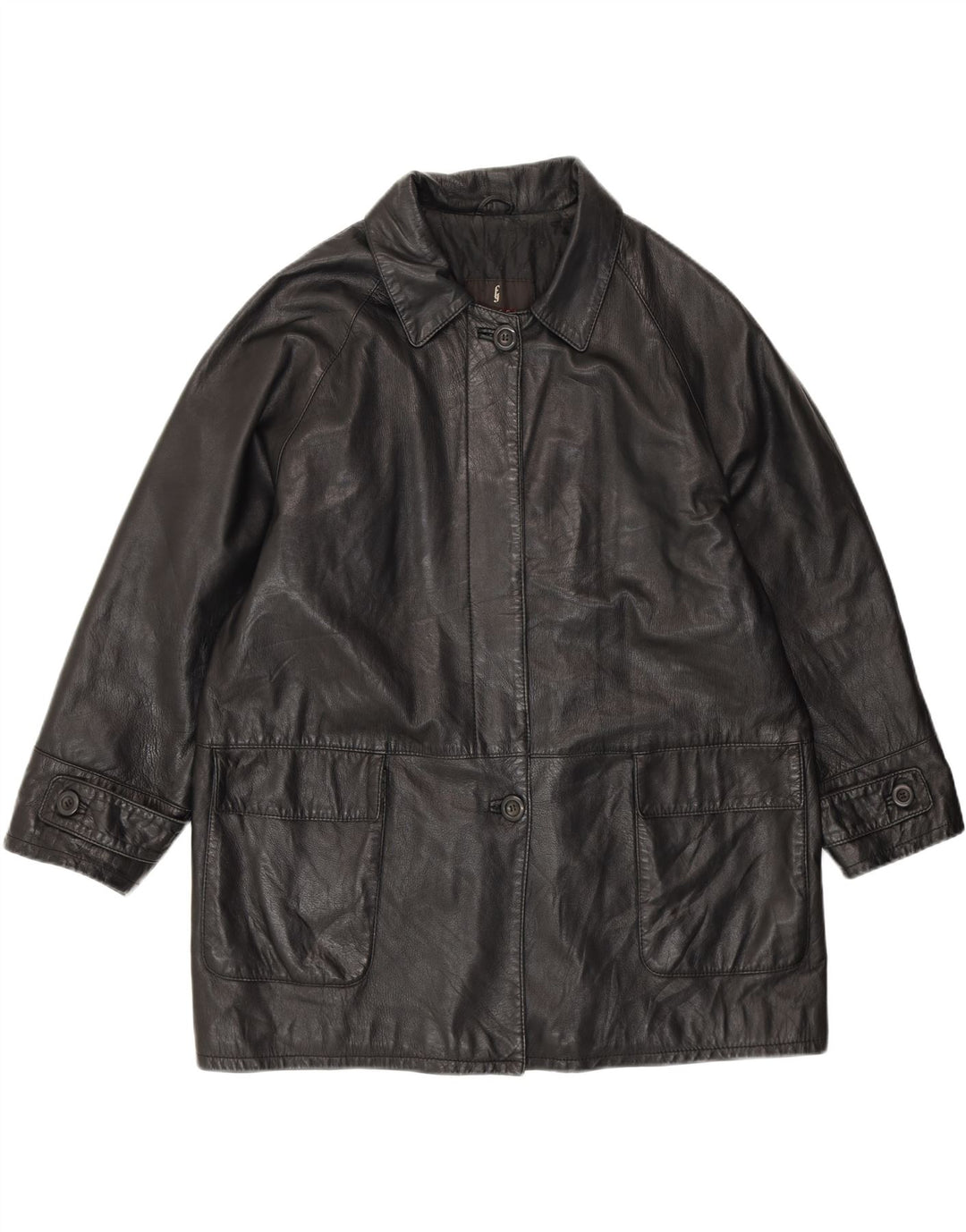 EFFEGI Womens Loose Fit Leather Jacket IT 48 XL Black Leather