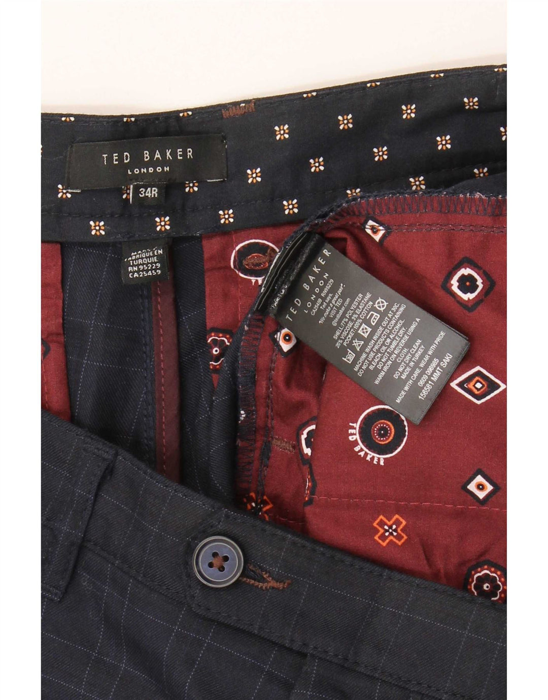 Мужские узкие брюки Ted Baker W34 L31 Темно-синие в клетку из полиэстера