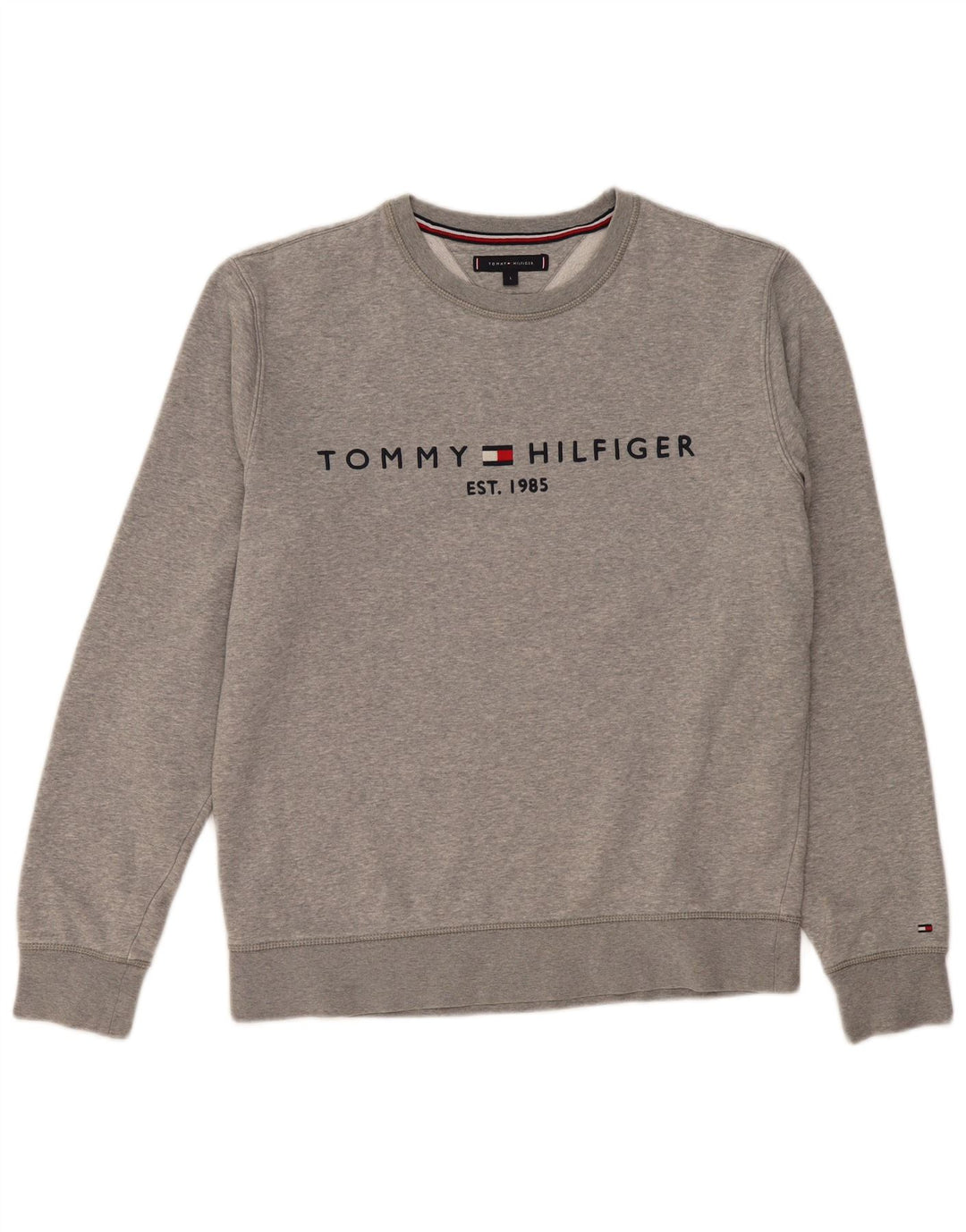 Мужской свитшот с рисунком Tommy Hilfiger, большой серый хлопковый джемпер