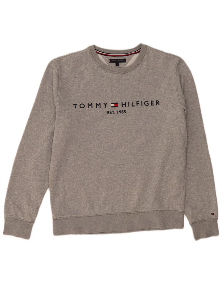 Мужской свитшот с рисунком Tommy Hilfiger, большой серый хлопковый джемпер