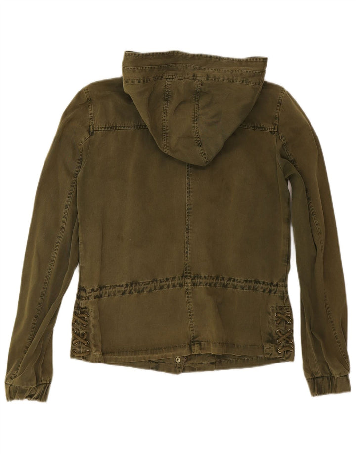 ZARA Womens Hooded Utility Jacket UK 10 Small Khaki Cotton