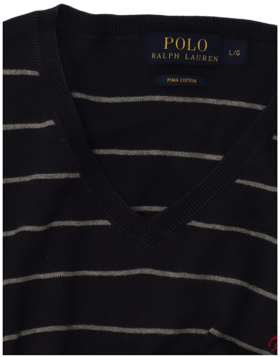 Мужской джемпер с v-образным вырезом POLO RALPH LAUREN, большой темно-синий в полоску