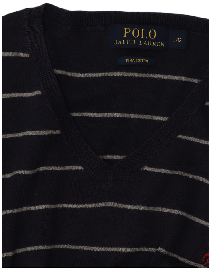 Мужской джемпер с v-образным вырезом POLO RALPH LAUREN, большой темно-синий в полоску