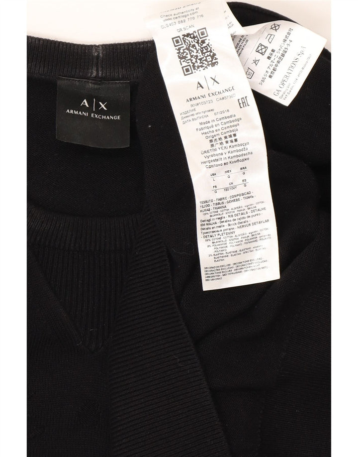 ARMANI EXCHANGE Мужской джемпер с круглым вырезом с рисунком, большой черный хлопковый свитер