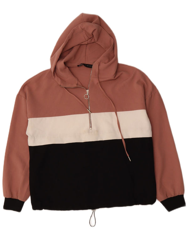 Женский свободный джемпер с капюшоном на молнии Zara UK 10, маленький розовый цвет с блоками