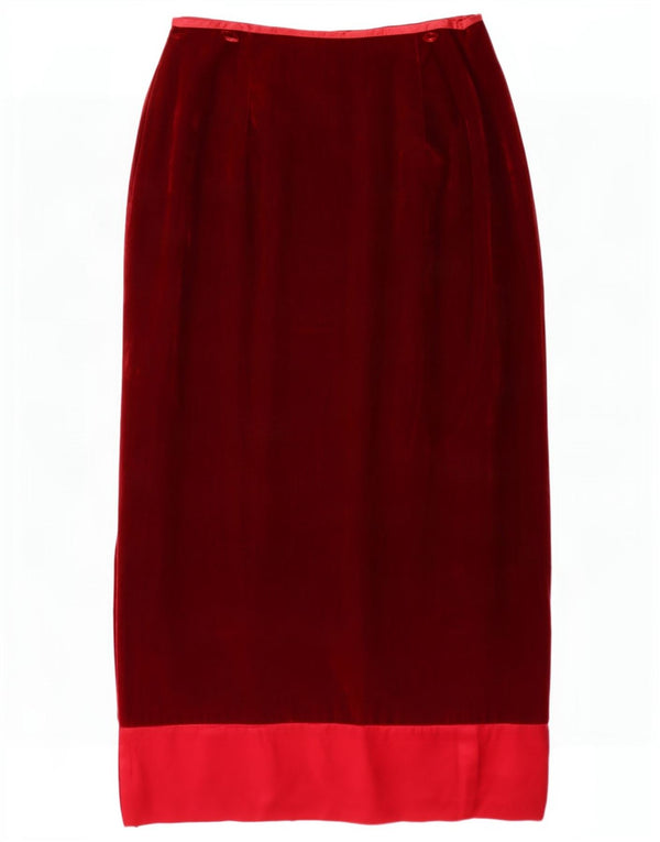 Женская бархатная прямая юбка Monsoon UK 14 Medium W30 Maroon Colourblock