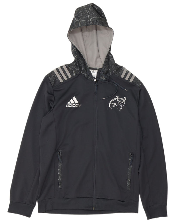 Adidas Mens Munster Rugby Графический свитер с капюшоном на молнии, большой серый полиэстер
