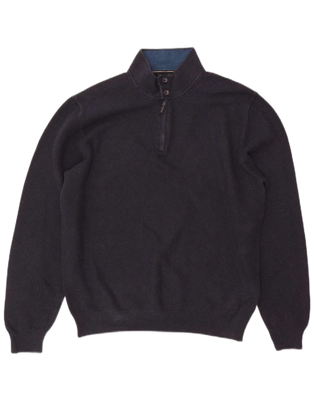 MASSIMO DUTTI Мужской свитер с воротником на молнии 2XL Темно-синий хлопок