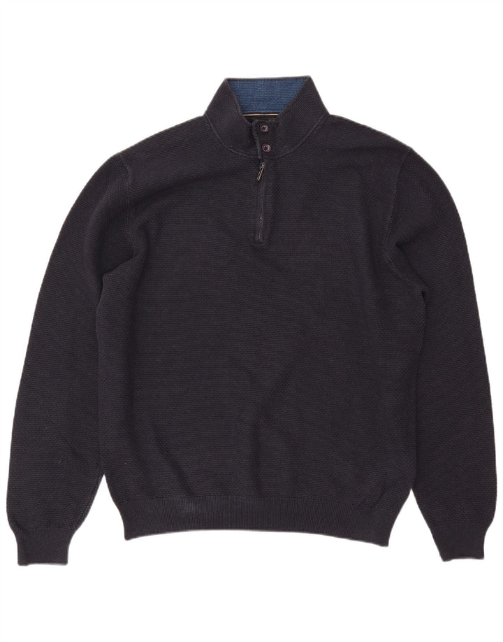 MASSIMO DUTTI Мужской свитер с воротником на молнии 2XL Темно-синий хлопок