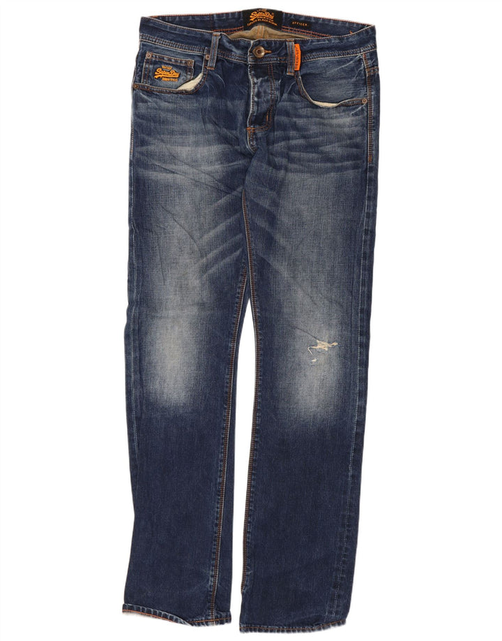 Мужские потертые прямые джинсы Superdry W32 L32, синий хлопок