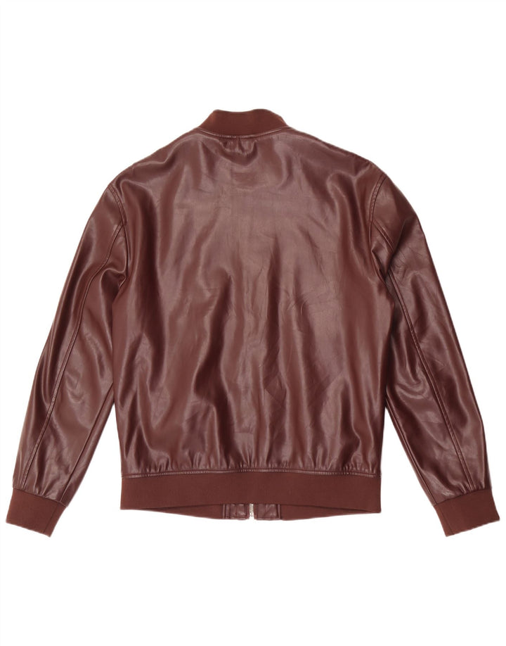 Мужская куртка-бомбер из искусственной кожи Zara UK 38, средний коричневый полиэстер