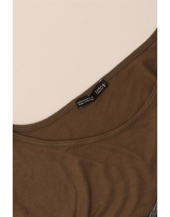 Женский топ с длинным рукавом Zara UK 14, средний коричневый цвет