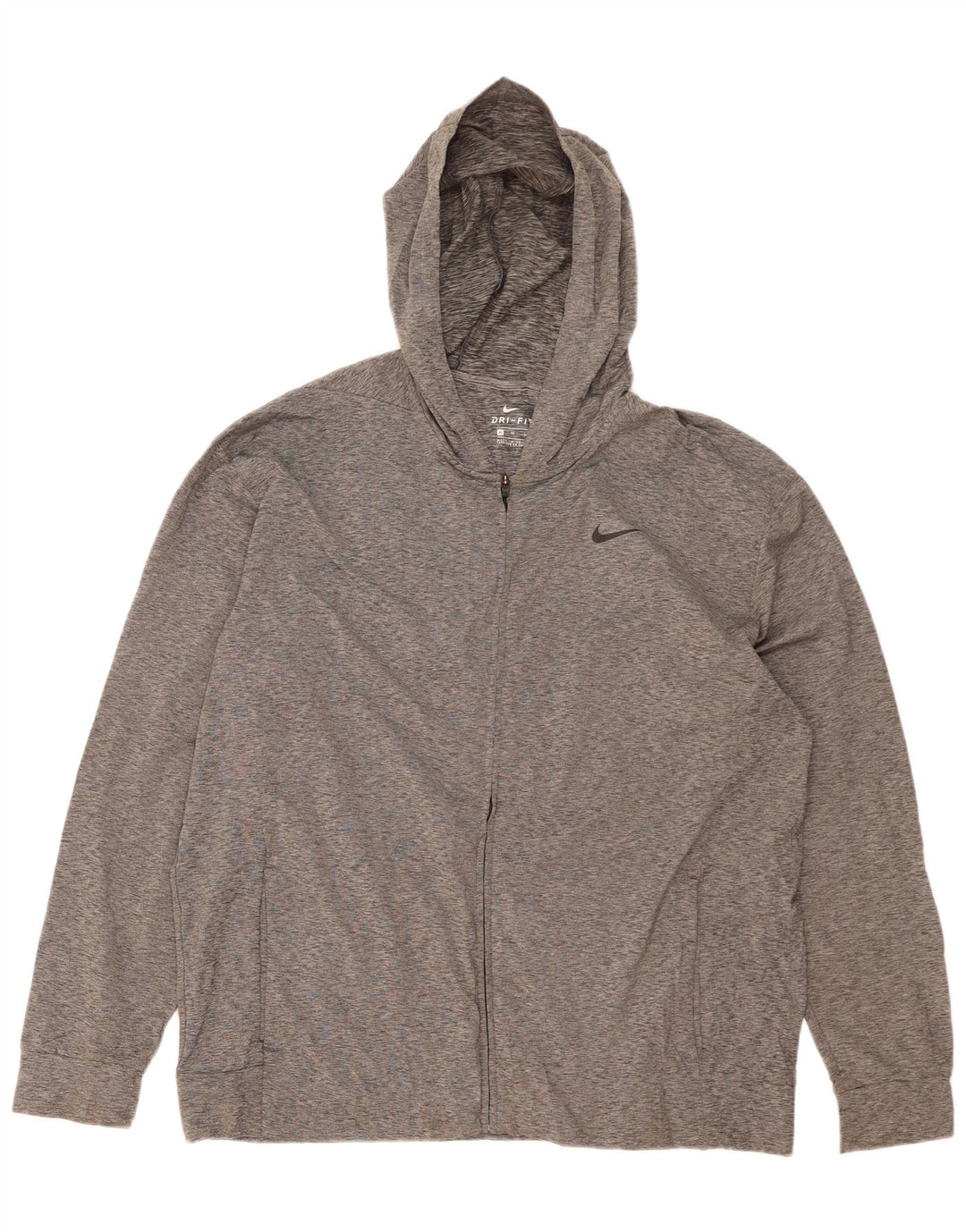 Мужской свитер с капюшоном на молнии NIKE Dri Fit XL, серый полиэстер с крапинками