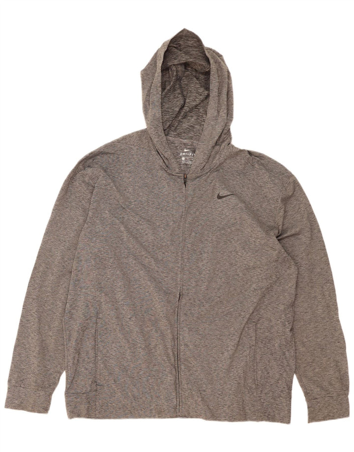 Мужской свитер с капюшоном на молнии NIKE Dri Fit XL, серый полиэстер с крапинками