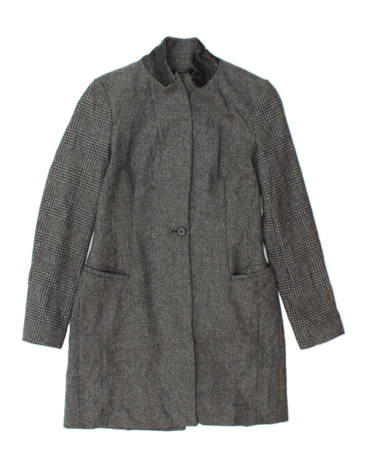 ALL SAINTS Womens Overcoat UK 6 XS Grey Houndstooth Virgin Wool Vintage All Saints and Second-Hand All Saints from Messina Hembry 