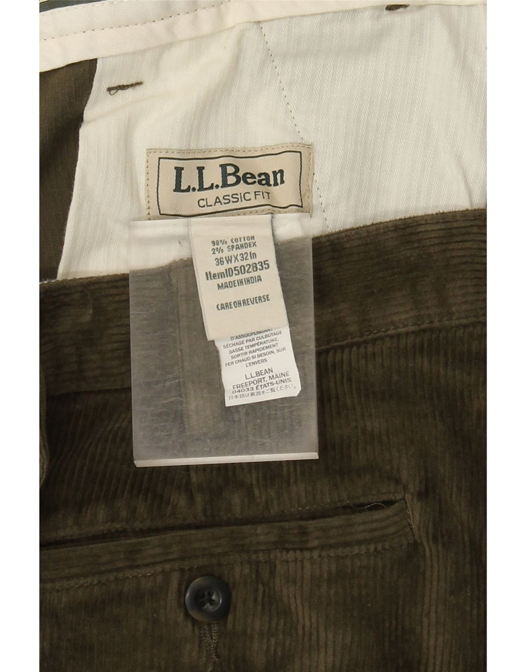Мужские прямые вельветовые брюки классического кроя L.L.BEAN W36 L32, хлопок цвета хаки