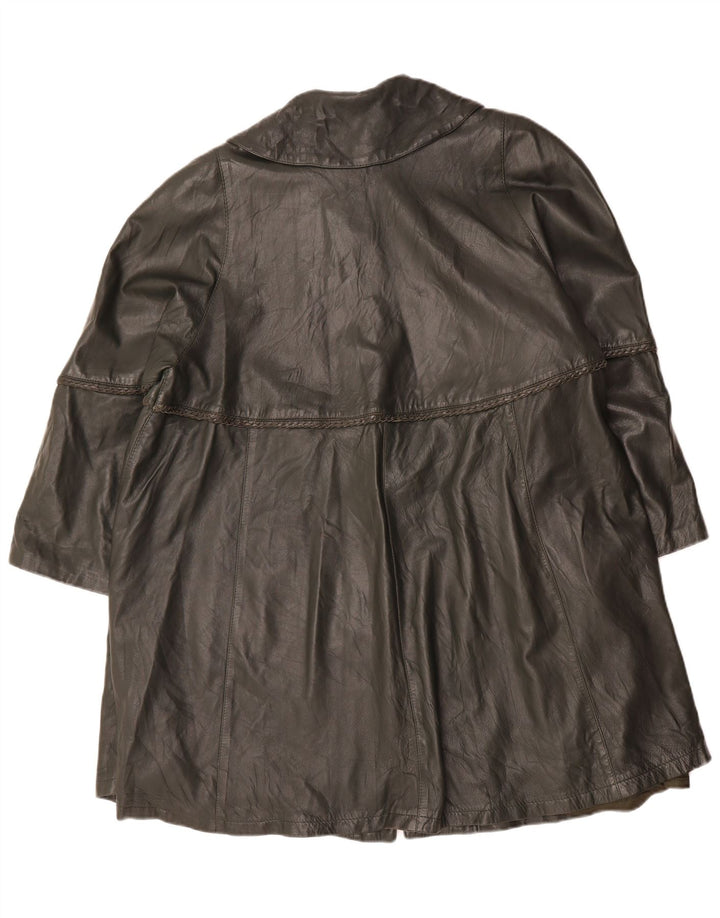 VINTAGE Womens Oversized Leather Coat IT 44 Medium Khaki Leather