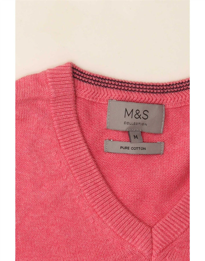 Мужской джемпер с v-образным вырезом Marks & Spencer, хлопковый свитер среднего розового цвета
