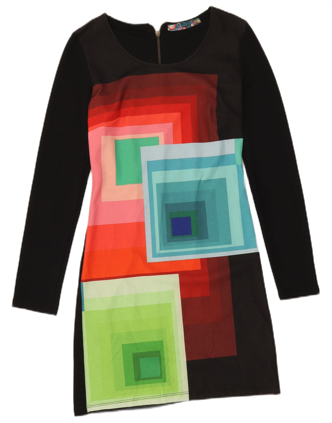 Женское базовое платье Desigual UK 12, средний черный полиэстер с геометрическим рисунком