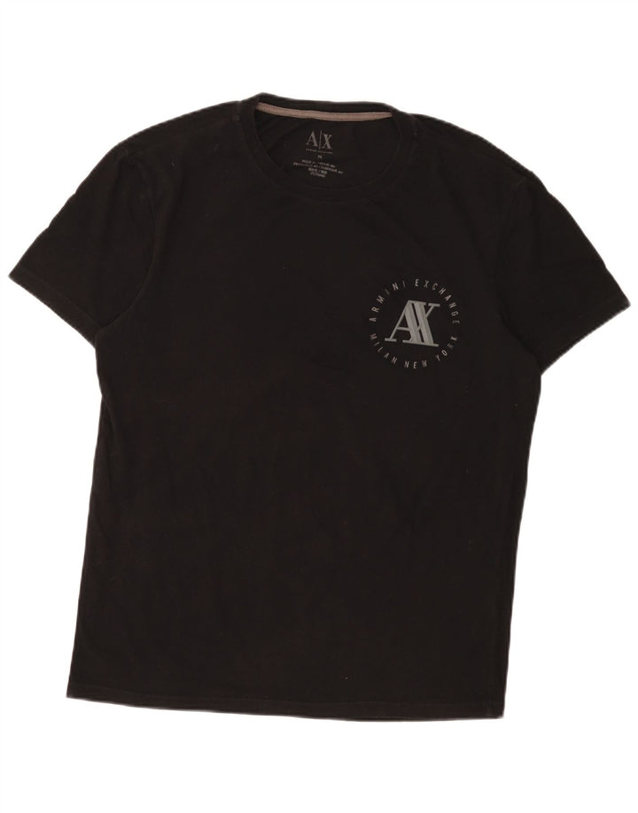 Armani Exchange Мужская футболка с рисунком Топ среднего размера, черный хлопок
