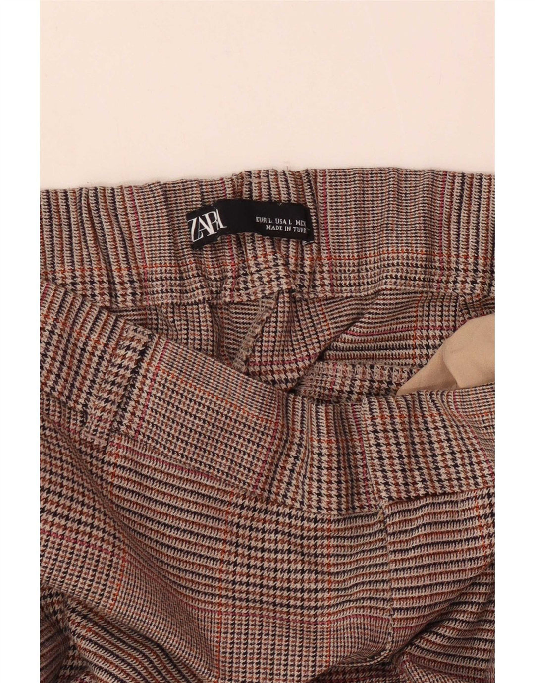 Zara Женские прямые укороченные брюки большие W30 L24 Коричневые с узором "гусиные лапки"