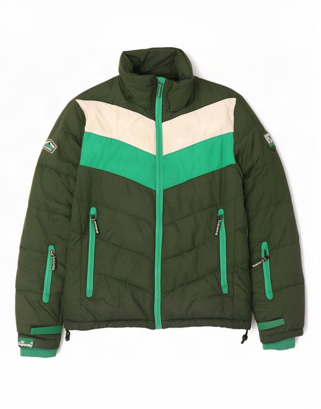Мужская утепленная куртка Superdry UK 40, большой зеленый полиэстер с цветными блоками