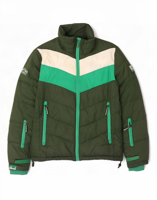 Мужская утепленная куртка Superdry UK 40, большой зеленый полиэстер с цветными блоками