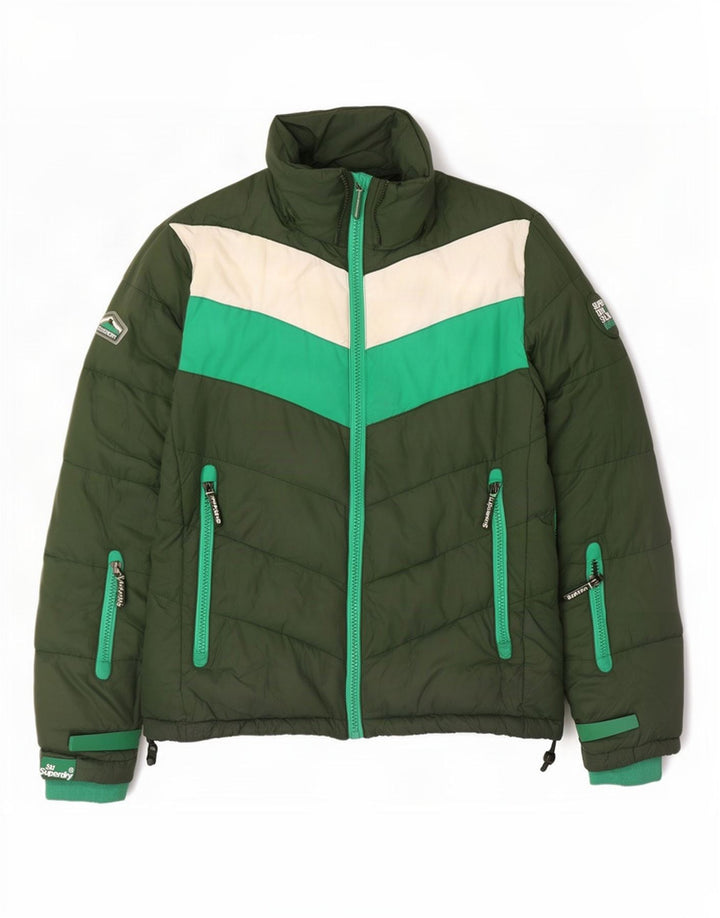 Мужская утепленная куртка Superdry UK 40, большой зеленый полиэстер с цветными блоками