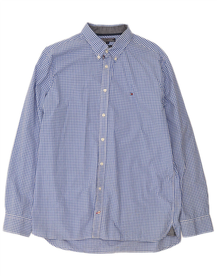 Мужская рубашка Tommy Hilfiger XL, синяя, хлопок в мелкую клетку