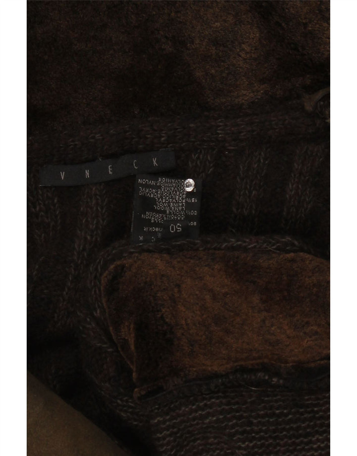 Винтажный мужской свитер-кардиган IT 50, средний коричневый цвет, хлопок с цветными блоками