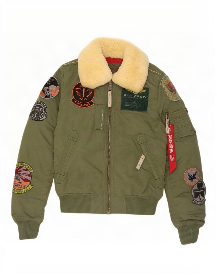 Женский бомбер с графическим рисунком Alpha Industries UK 6 XS Зеленый нейлон