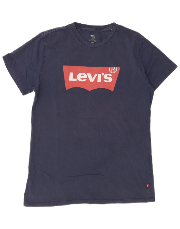 Мужская футболка с рисунком Levi's, топ среднего размера, темно-синий, хлопок