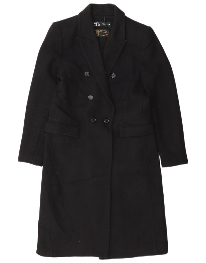 Женское двубортное пальто Zara UK 14, средний черный полиэстер