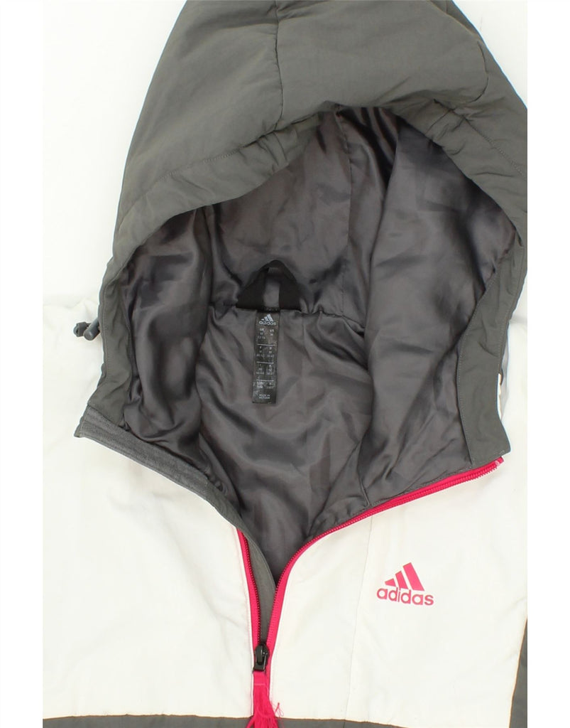 ADIDAS Womens Hooded Windbreaker Jacket UK 12/14 Medium Grey Colourblock Vintage Adidas and Second-Hand Adidas from Messina Hembry 