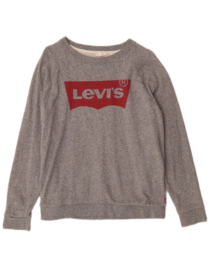 Женский свитер с рисунком Levi's, джемпер UK 14, средний серый хлопок