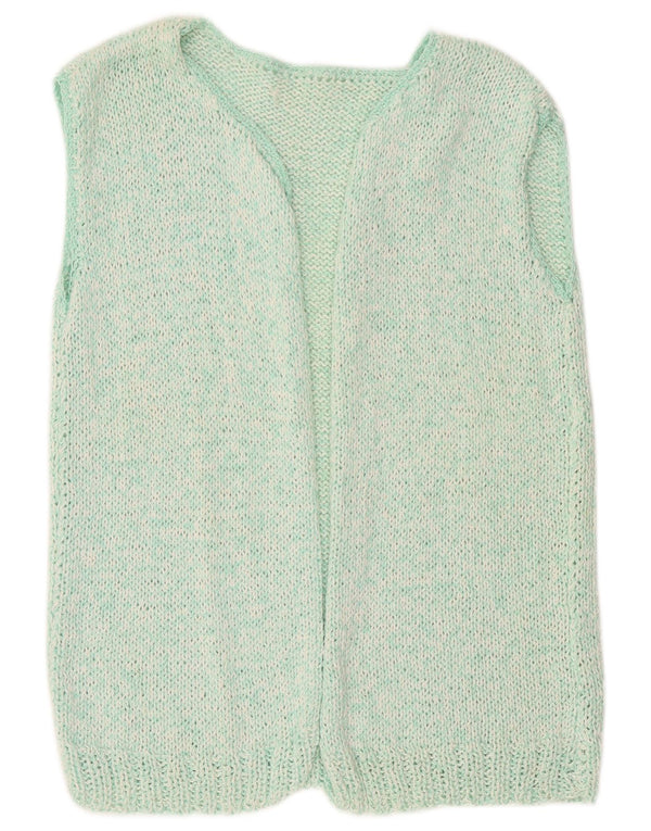 Винтажный женский открытый кардиган без рукавов, Великобритания, 16, большой зеленый в крапинку