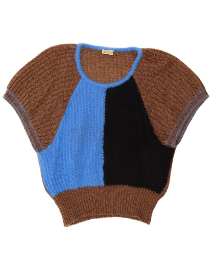 Женский джемпер с вырезом лодочкой Berri, Великобритания 14, средний коричневый, ангора с цветными блоками